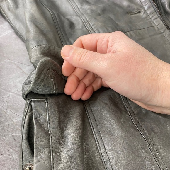 Bod Christensen Grey Leather Belted Trench Coat Womens Size M Lambskin y2k - Picture 14 of 16